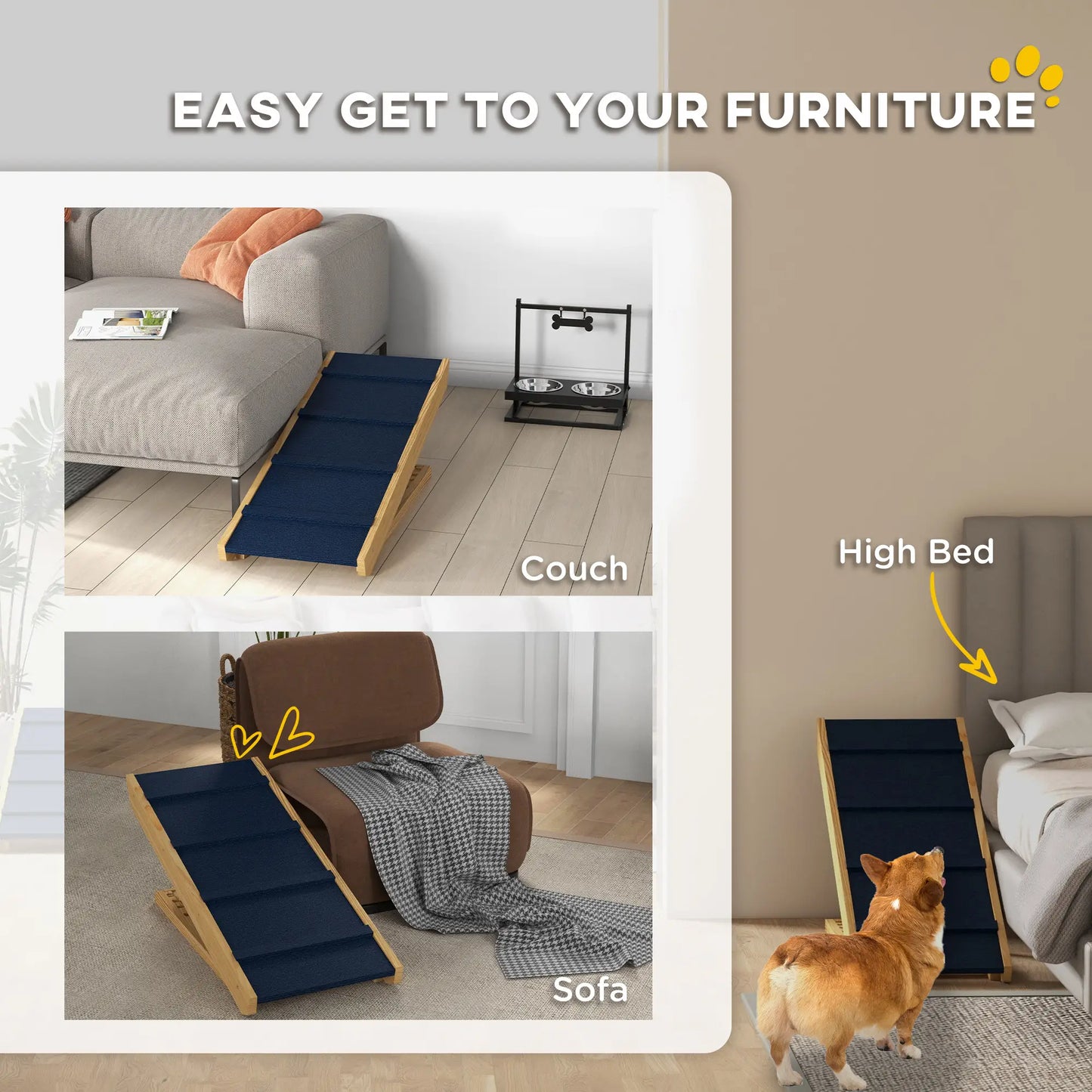 Adjustable Dog Ramp for Bed, Sofa, Non-Slip Surface, Folding Stairs Dog Stairs at Gallery Canada
