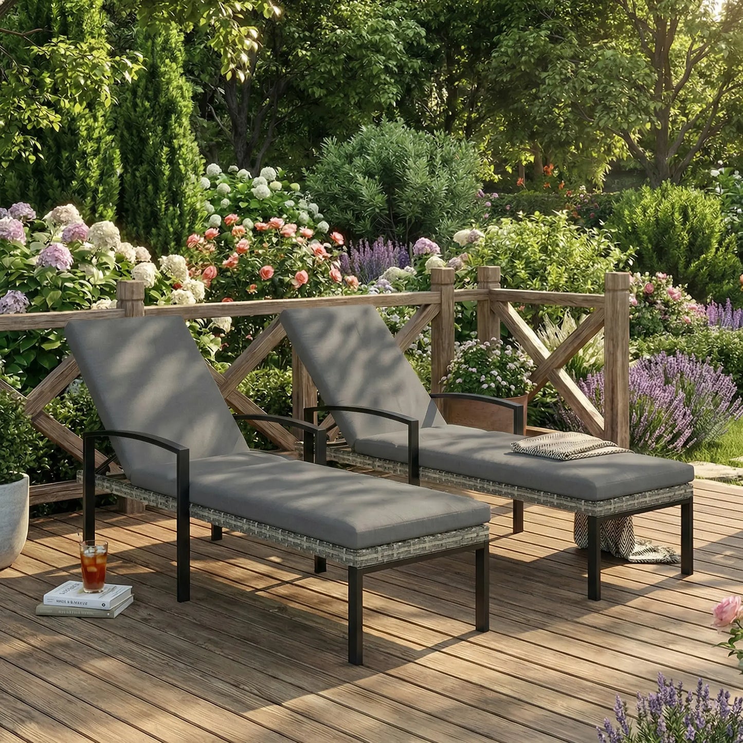 Outdoor Chaise Lounge Chairs, Set of 2 Wicker Patio Chairs, 5-Level Adjustable Backrest Wicker Chaise Loungers at Gallery Canada
