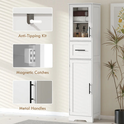67" Tall Bathroom Storage Cabinet, Adjustable Shelves, Glass Door, Drawer Freestanding Bathroom Cabinets at Gallery Canada