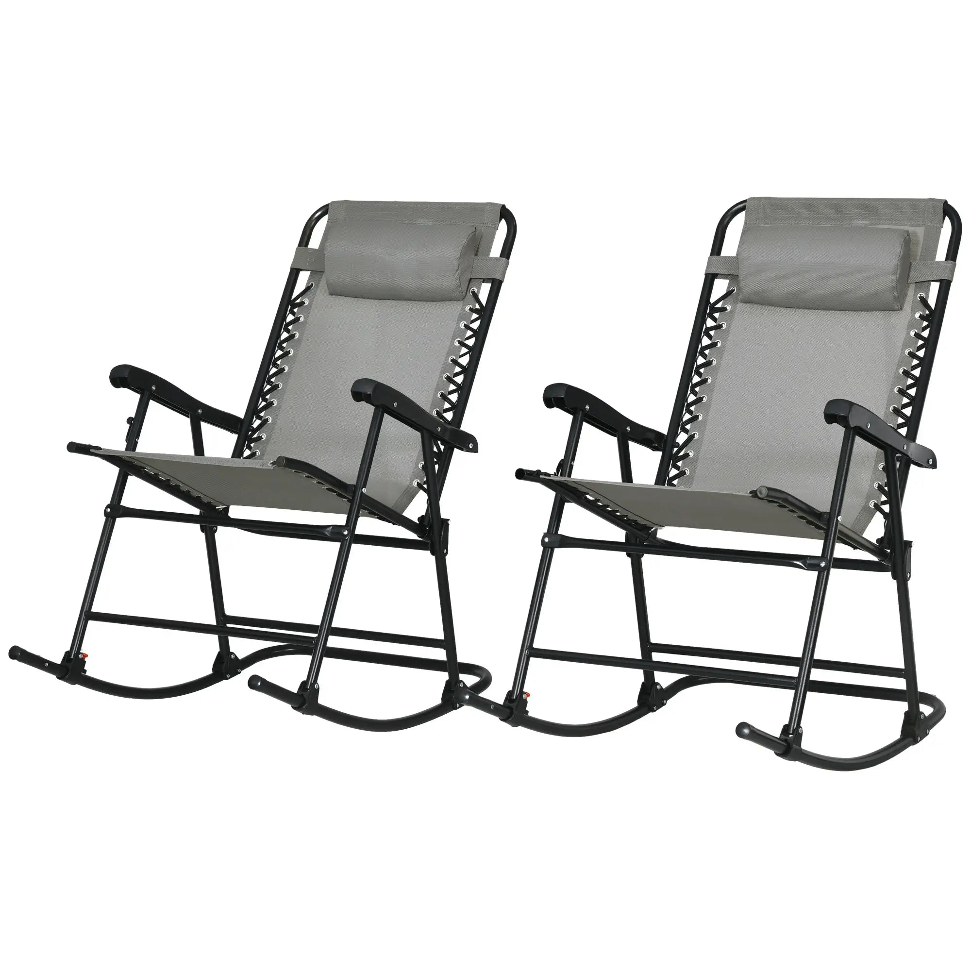 2pc Foldable Rocking Chair Set, Breathable Mesh Seat, Headrest, Grey Outdoor Rocking Chairs Grey, Black at Gallery Canada