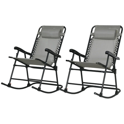 2pc Foldable Rocking Chair Set, Breathable Mesh Seat, Headrest, Grey Outdoor Rocking Chairs Grey, Black at Gallery Canada