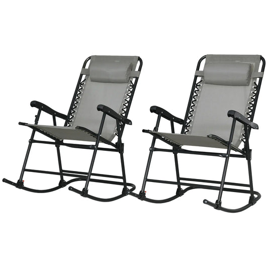 2pc Foldable Rocking Chair Set, Breathable Mesh Seat, Headrest, Grey Outdoor Rocking Chairs Grey, Black at Gallery Canada
