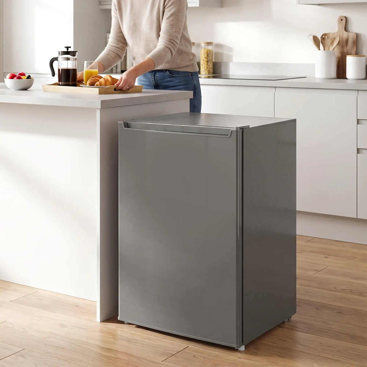 Compact Upright Freezer, 2.1 Cubic Feet, Reversible Door, Grey