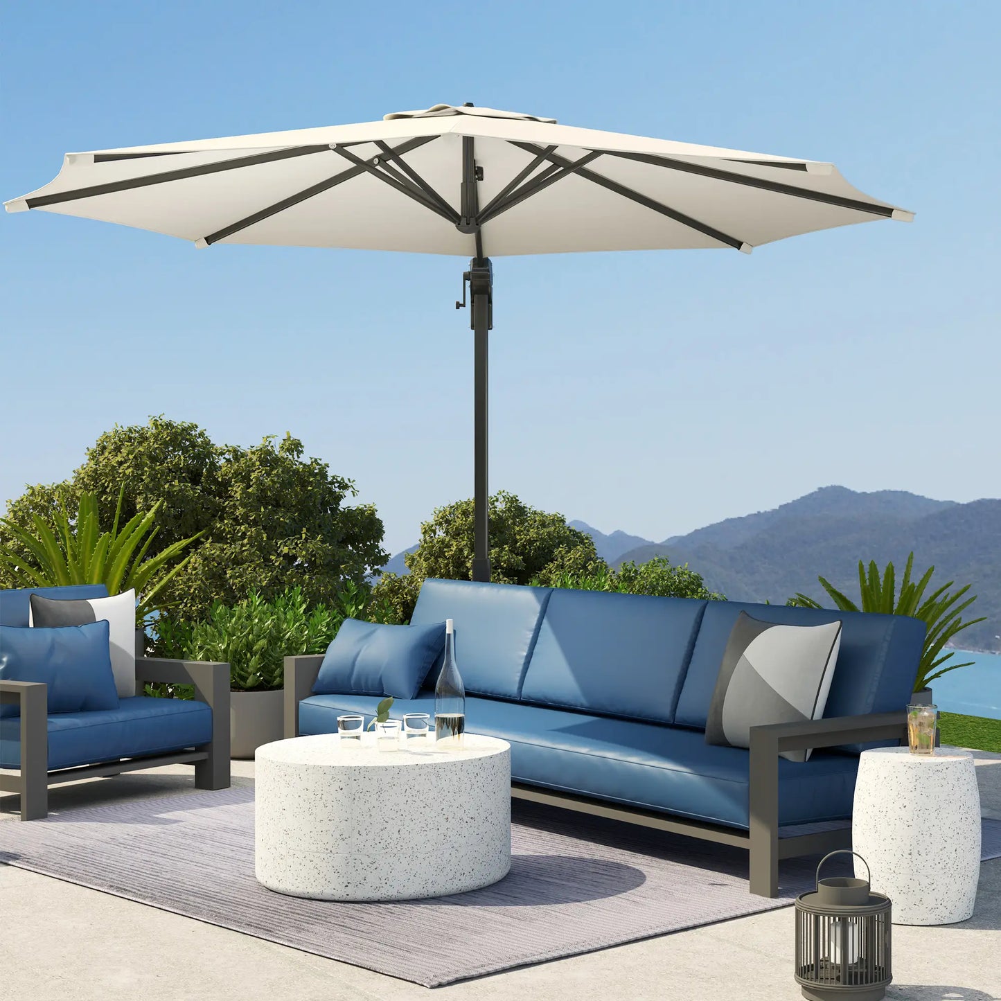 10' Offset Patio Umbrella, Aluminum Pole, 360° Rotation, Tilt, White Offset Cantilever Umbrellas at Gallery Canada