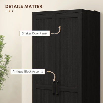 63" Kitchen Storage Cabinet, 5-Tier Pantry with Doors, Adjustable Shelves, Black Kitchen Pantry Cabinets at Gallery Canada