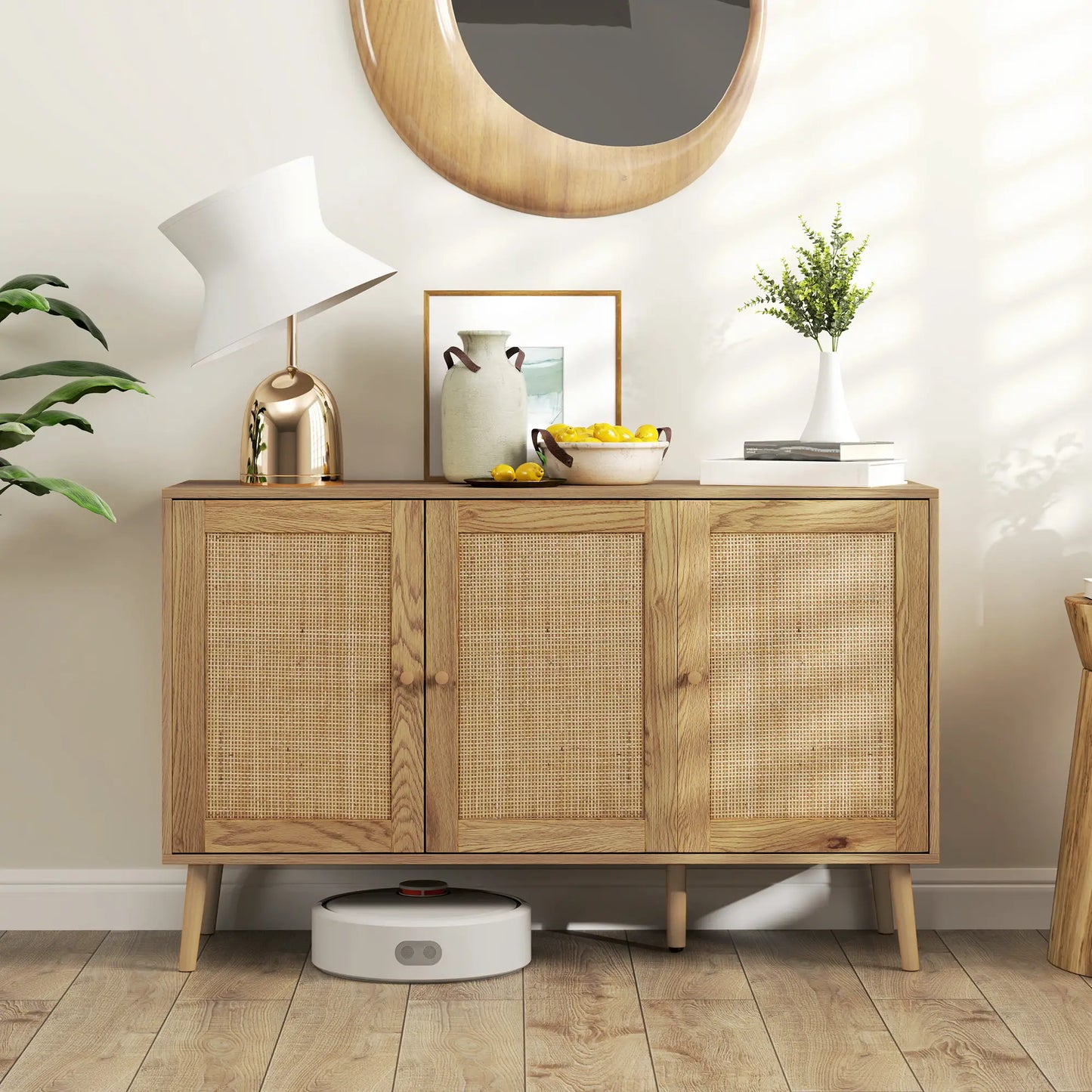 Bohemian Sideboard, Rattan Doors, Adjustable Shelf, Natural Wood Storage Cabinets at Gallery Canada