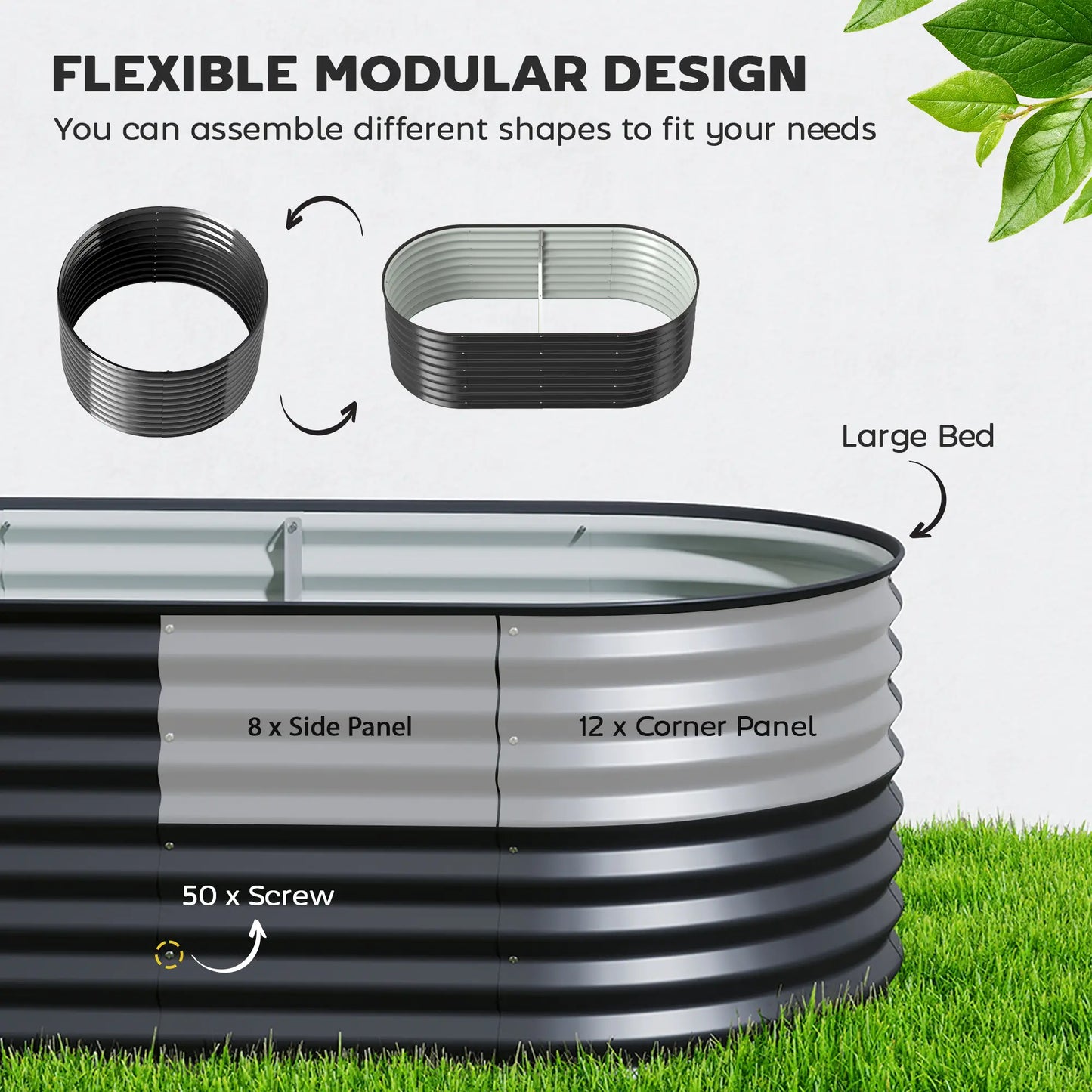 Galvanized Raised Garden Bed, 5 x 2.5 x 2 ft, Oval Planter Box, Black