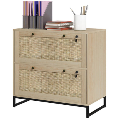 2-Drawer Filing Cabinet with Lock, Rattan, Adjustable Hanging Bar, Natural Office Cabinets & Cupboards Natural at Gallery Canada