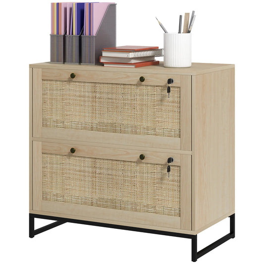 2-Drawer Filing Cabinet with Lock, Rattan, Adjustable Hanging Bar, Natural Office Cabinets & Cupboards Natural at Gallery Canada