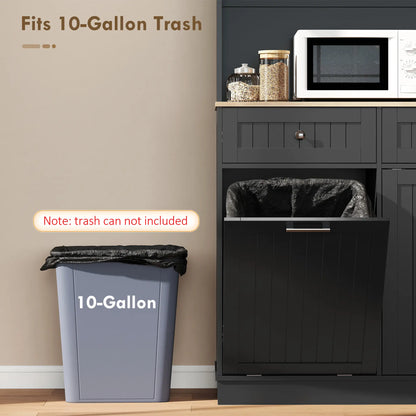 68 Inch Pantry Cabinet with Charging Station, Microwave Stand, Trash Can, Black Kitchen Pantry Cabinets at Gallery Canada