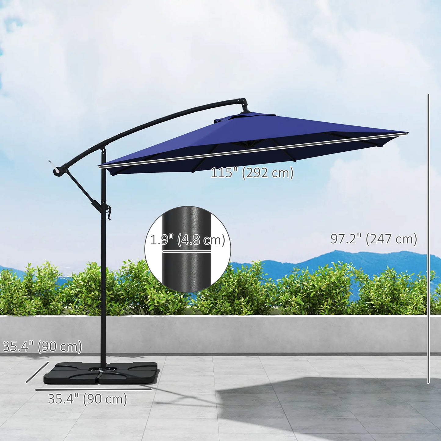 9.6ft Offset Patio Umbrella, Hanging Parasol, Crank, Navy Blue Offset Cantilever Umbrellas at Gallery Canada