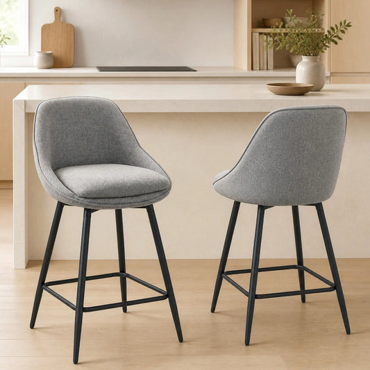 26" Counter Height Barstools Set of 2, Upholstered Swivel Bar Stools, Dark Grey Bar Stools Dark Grey at Gallery Canada