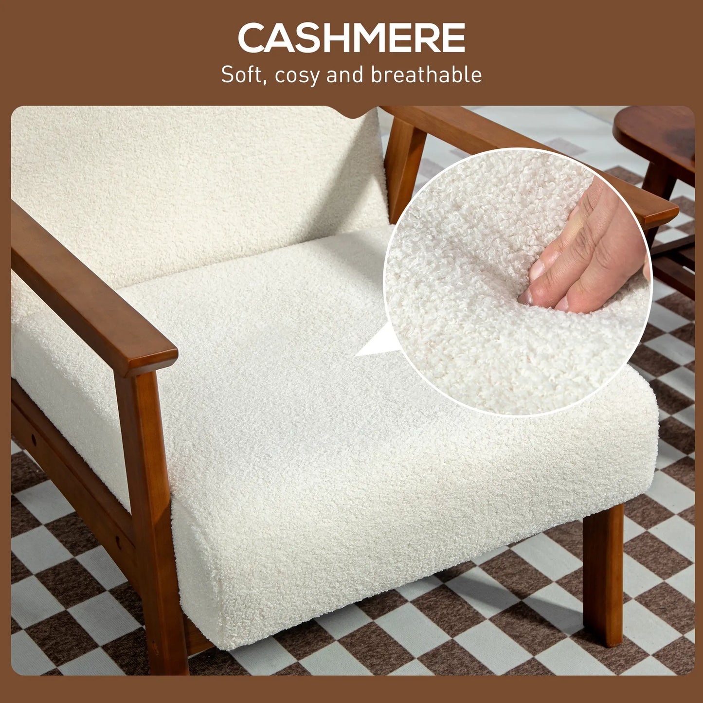 Living Room Chair Boucle Accent Chair for Bedroom with Wide Seat and Thick Padding, White Accent Chairs at Gallery Canada