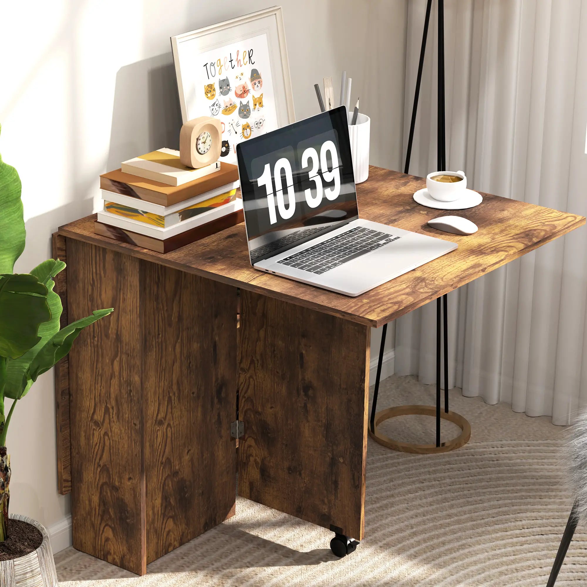 Extendable Dining Table, Collapsible w/ Shelves, Casters, Rustic Brown, Brown Dining Tables at Gallery Canada