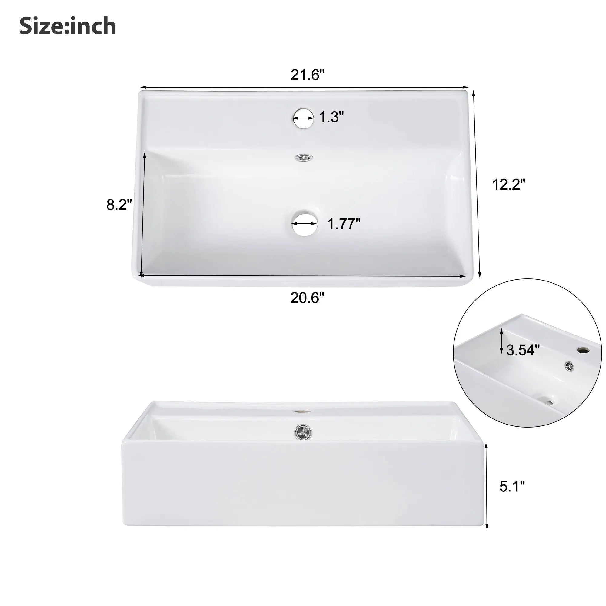 Floating Bathroom Vanity, Ceramic Basin, Right Storage, 21.5
