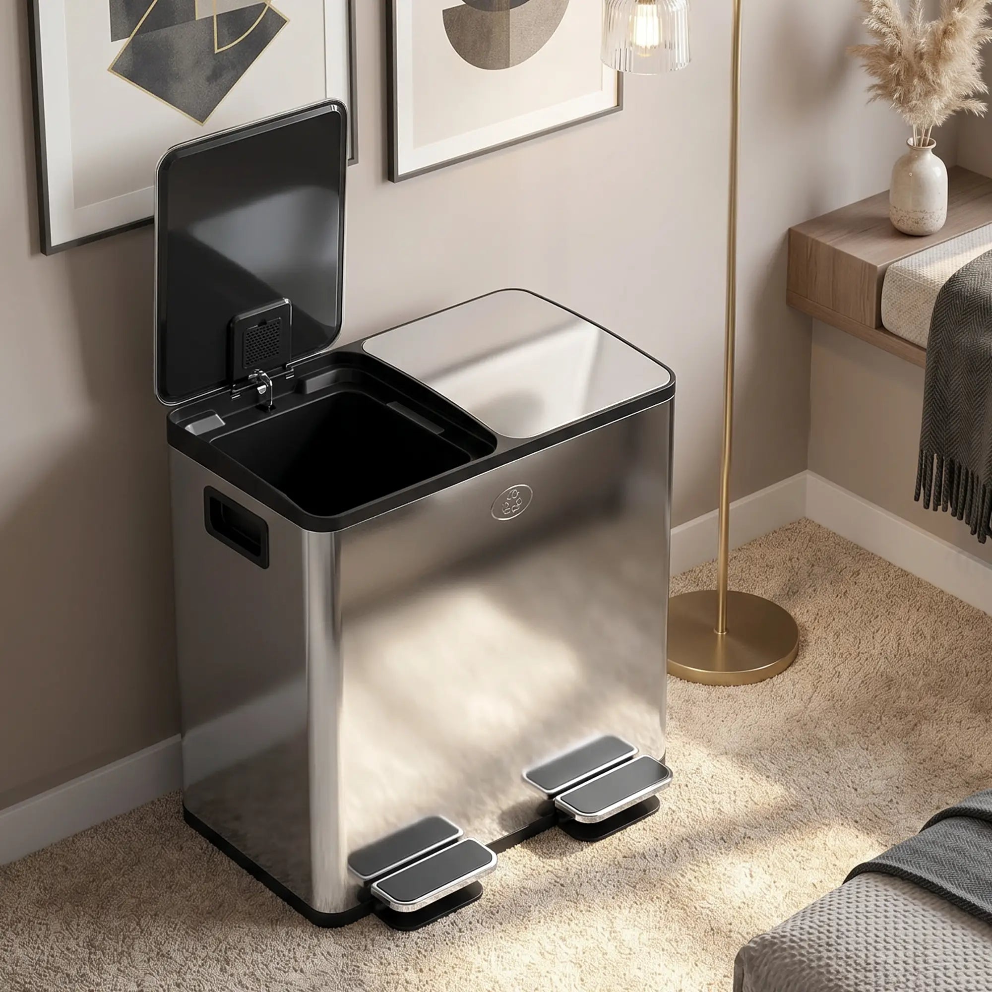 Dual Garbage Bin, Soft Close Trash Can, 2 x 20 Liter, Silver Household Supplies at Gallery Canada