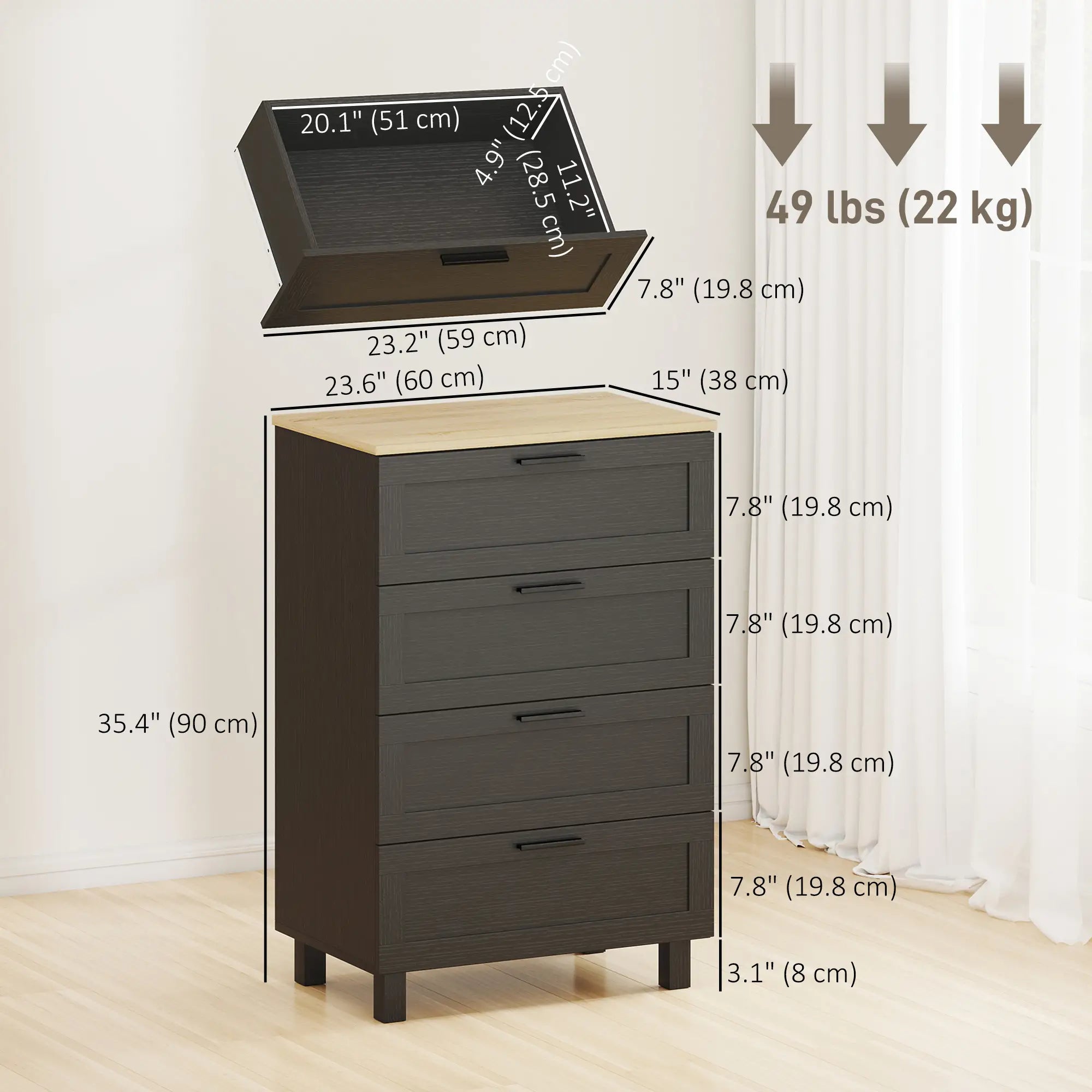 4 Drawer Dresser, Solid Wood Legs, Black Storage Cabinets at Gallery Canada