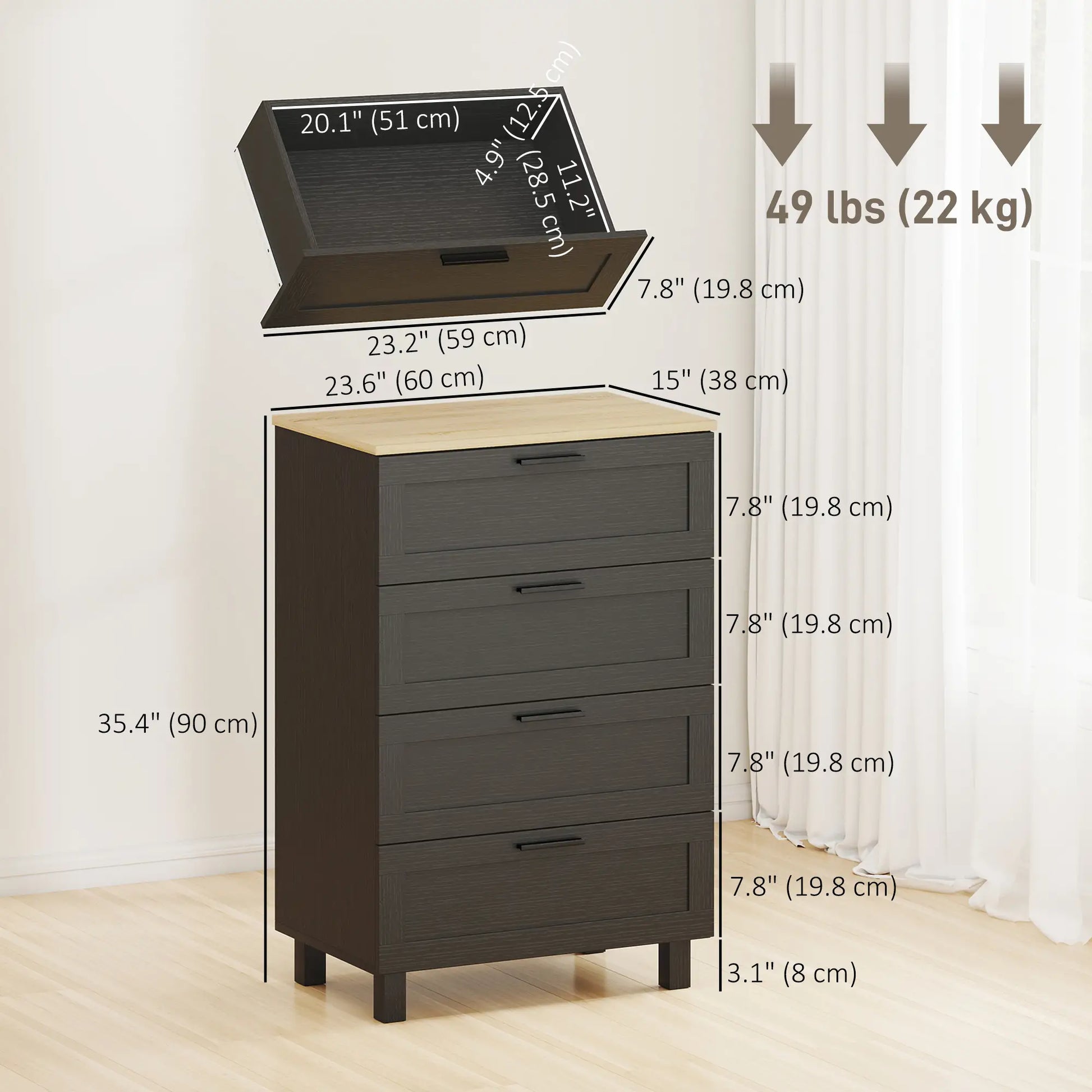 4 Drawer Dresser, Solid Wood Legs, Black Storage Cabinets at Gallery Canada