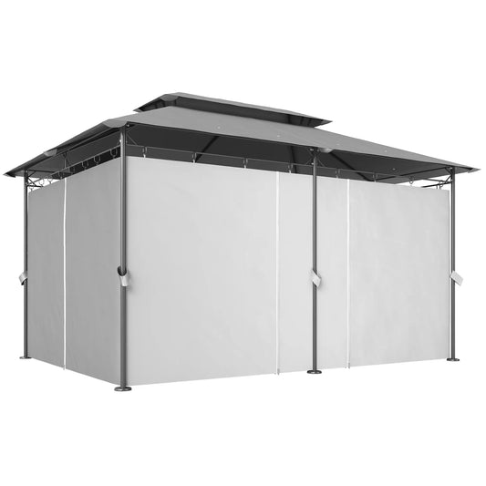 10' x 13' Double Roof Patio Gazebo, Outdoor with Curtains, Dark Grey Gazebos Dark Grey at Gallery Canada