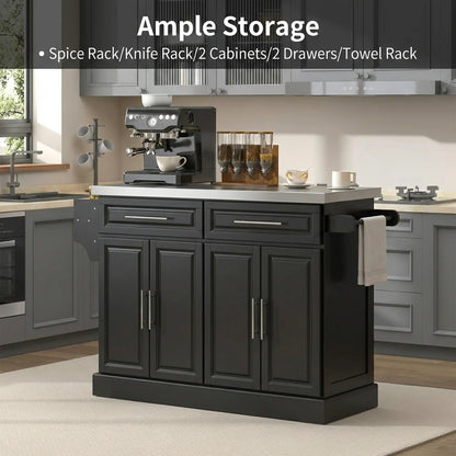 Rolling Kitchen Island with Storage and Stainless Steel Top, Kitchen Trolley with Drawers, Cabinets, Towel Rack Kitchen Islands & Kitchen Carts at Gallery Canada