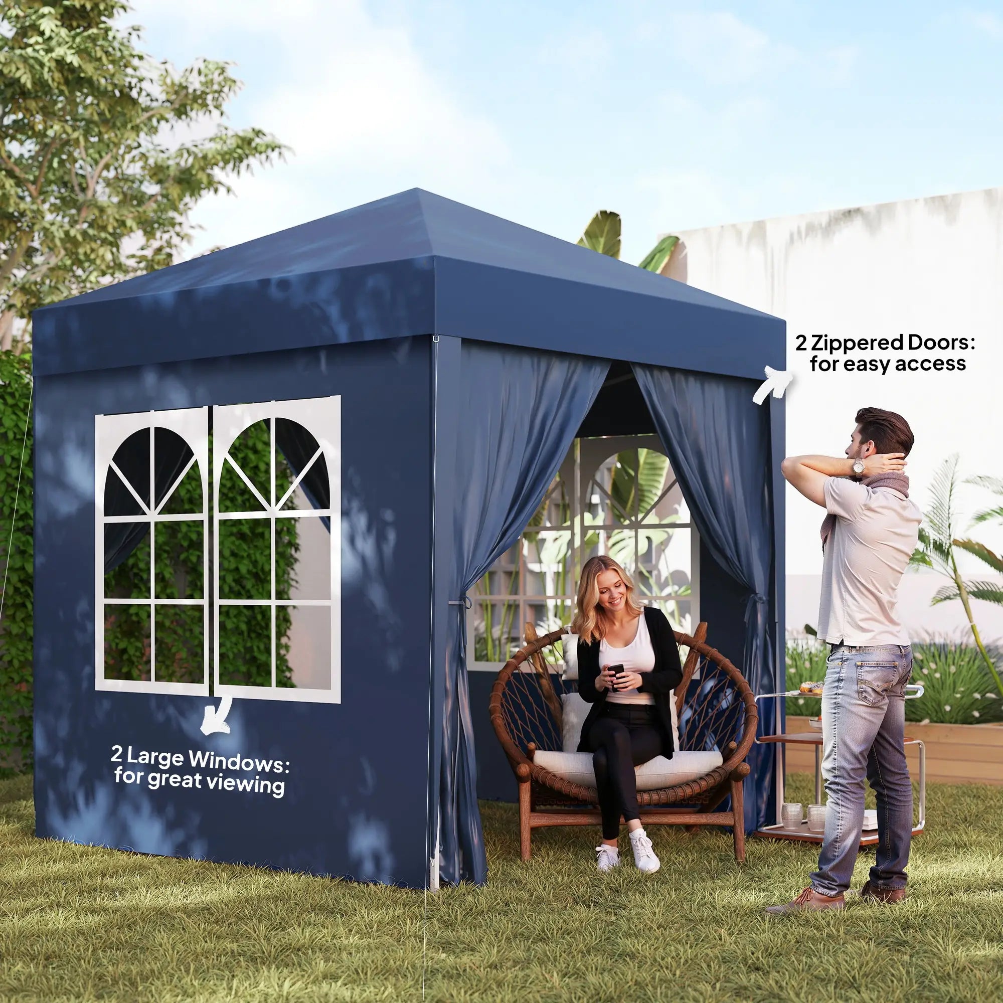 6.6'x6.6' Pop Up Canopy Tent, With Sidewalls And Carry Bag, Blue Pop Up Canopies at Gallery Canada