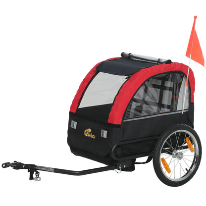 Kids Bike Trailer, 16" Wheels, 5-Point Harness, Storage Bag, 18+ Months, Red Kids Bike Trailers Red, Black at Gallery Canada