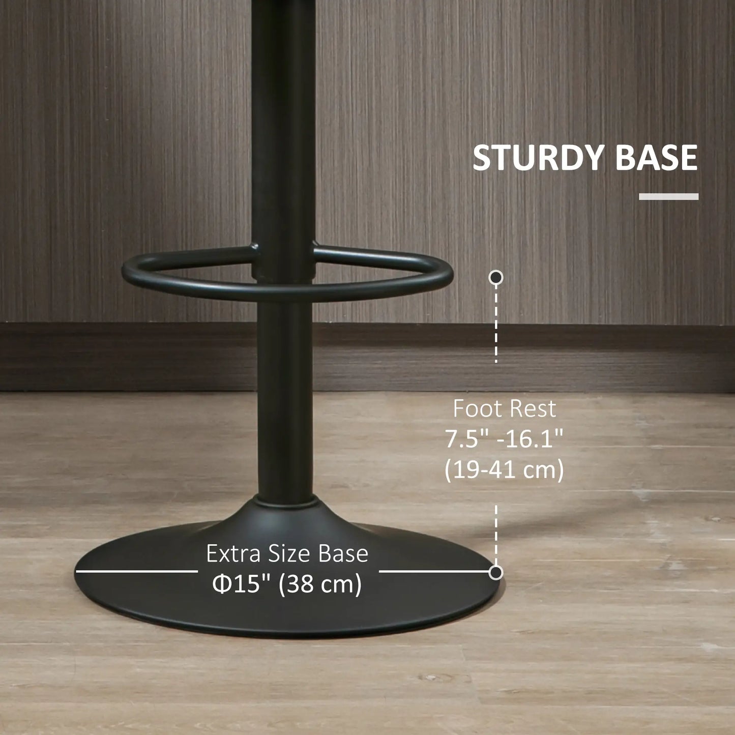 Adjustable Bar Stools Set of 2, Swivel with Footrest, PU Leather Round Top, Dark Grey Bar Stools at Gallery Canada