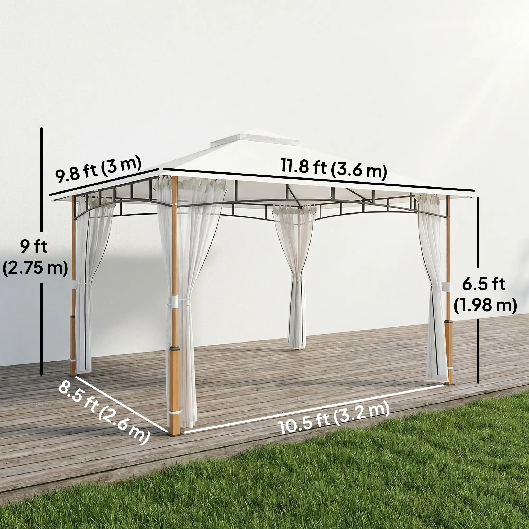 10' x 12' Cream White Patio Gazebo, UPF50+ Double Roof With Netting, Cream White Gazebos at Gallery Canada