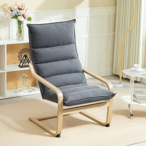 Birch Wood Fabric Modern Armchair, Accent Chair, Grey