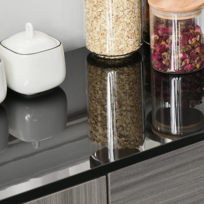 High Gloss Buffet Sideboard, 2 Drawers, 2 Doors, Adjustable Shelf, Kitchen Cabinet, Grey Black