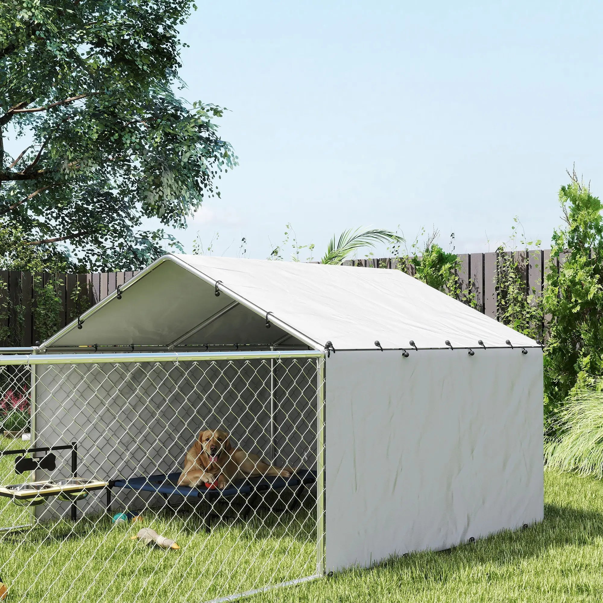 Galvanized Steel Dog Kennel, Outdoor, Waterproof UV-Resistant Cover, Large Dogs, 13.1' x 7.5' x 4.9' Houses, Kennels & Pens at Gallery Canada