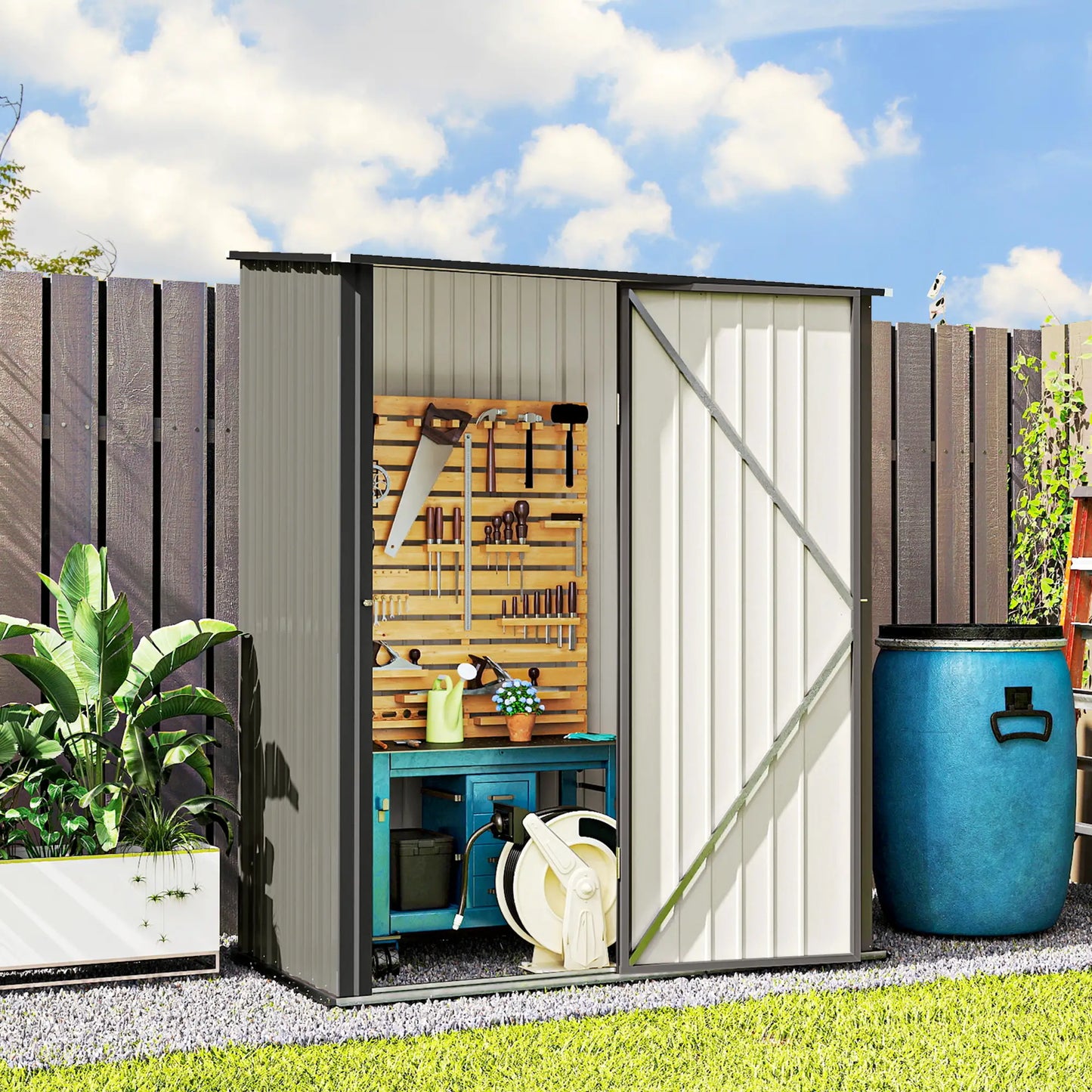 5' x 3' Steel Garden Shed, Outdoor Storage With Lockable Door, Grey Sheds at Gallery Canada