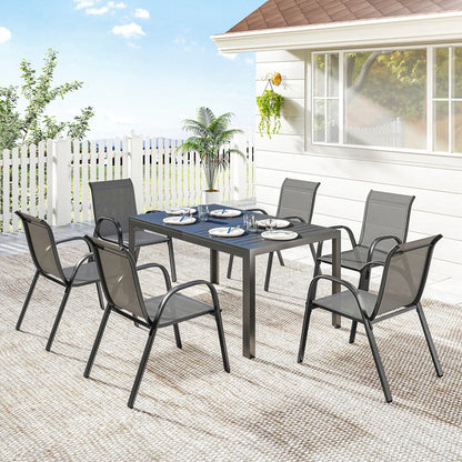 7-Piece Outdoor Dining Set, Rectangular Table, Stackable Chairs, Light Grey Outdoor Dining Sets at Gallery Canada