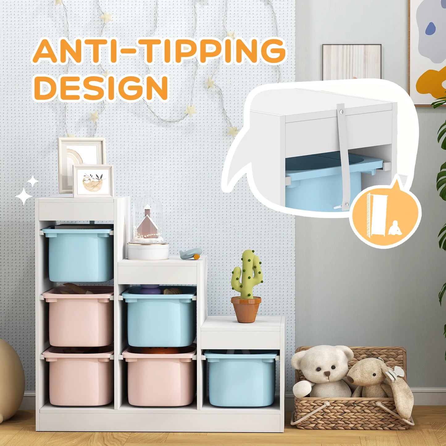 3 Layer Toy Storage Organizer, Kids Bookshelf, 6 Plastic Bins, Blue & Pink Baby & Kids Storage at Gallery Canada