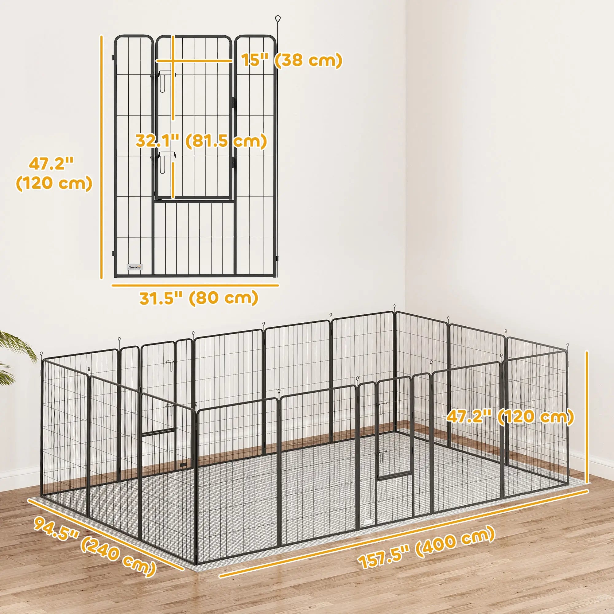Heavy Duty Pet Playpen, 16 Panels Steel Dog Fence, 47