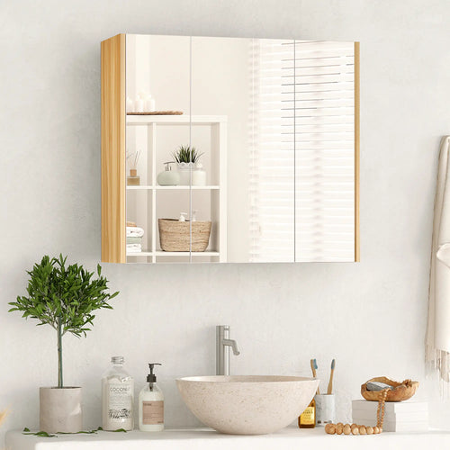 Wall Mounted Medicine Cabinet, Mirror, 3 Doors, Adjustable Shelves, White
