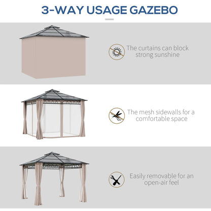 9' x 10' Outdoor Hardtop Gazebo, Steel Frame, Nettings, Curtains, Khaki Gazebos at Gallery Canada
