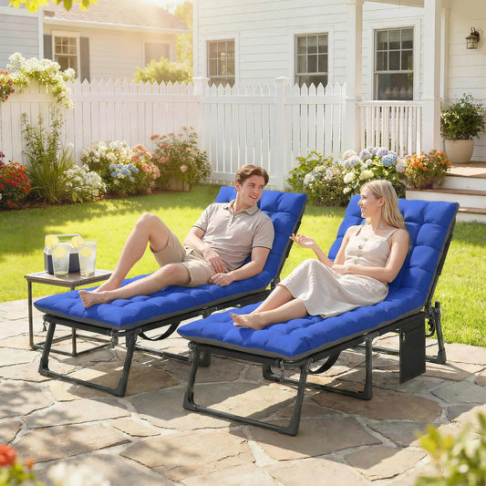 75 cm Wide Folding Chaise Lounge Chair, Set of 2, Grey/Blue Lounger Chairs Dark Grey and Blue at Gallery Canada