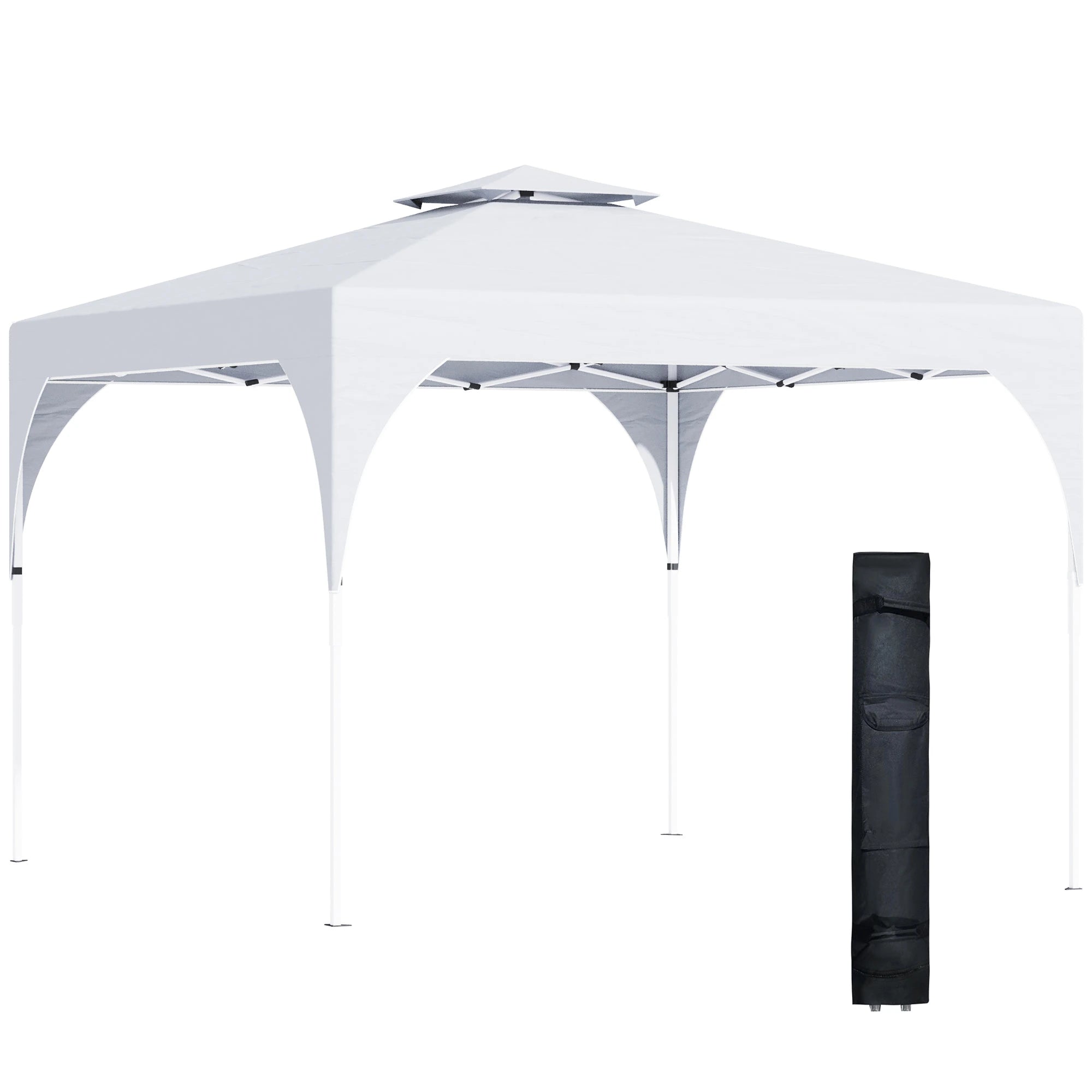 10'x10' Pop Up Canopy, Easy Set Up Party Tent, 2 Tier Vented Roof, Carrying Bag, White Pop Up Canopies White at Gallery Canada
