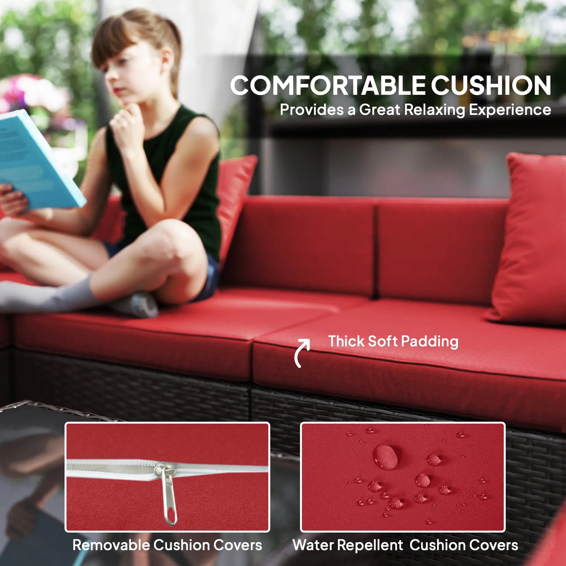 7-Piece Garden Wicker Sectional Set, Patio Sofa, Wine Red Patio Furniture Sets at Gallery Canada