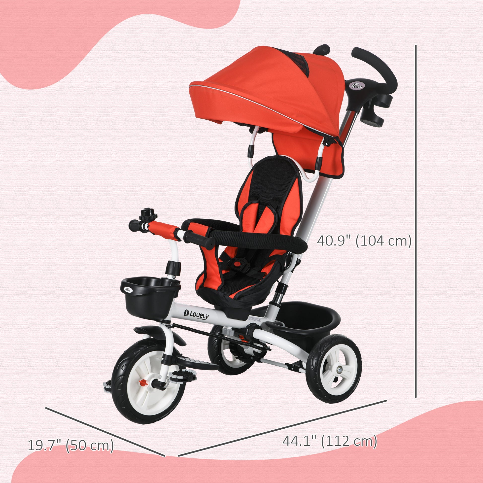 6 in 1 Toddler Tricycle with Parent Push Handle, Canopy, Storage Baskets, Cupholder, Red at Gallery Canada