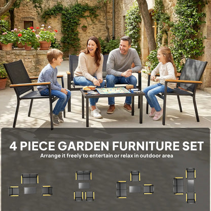4 Piece Patio Furniture Set, Tempered Glass Tabletop, Black Patio Furniture Sets at Gallery Canada