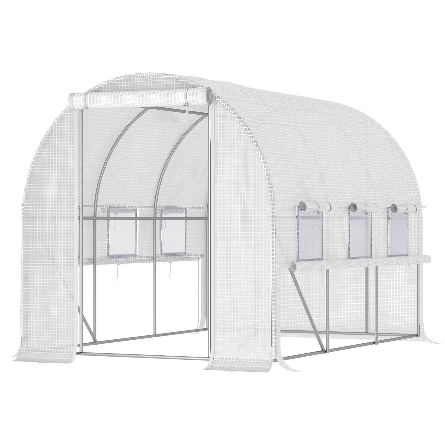 10' x 6.6' x 6.6' Walk-In Greenhouse, PE Cover, Zipper Doors, Mesh Windows, White Tunnel Greenhouses White at Gallery Canada