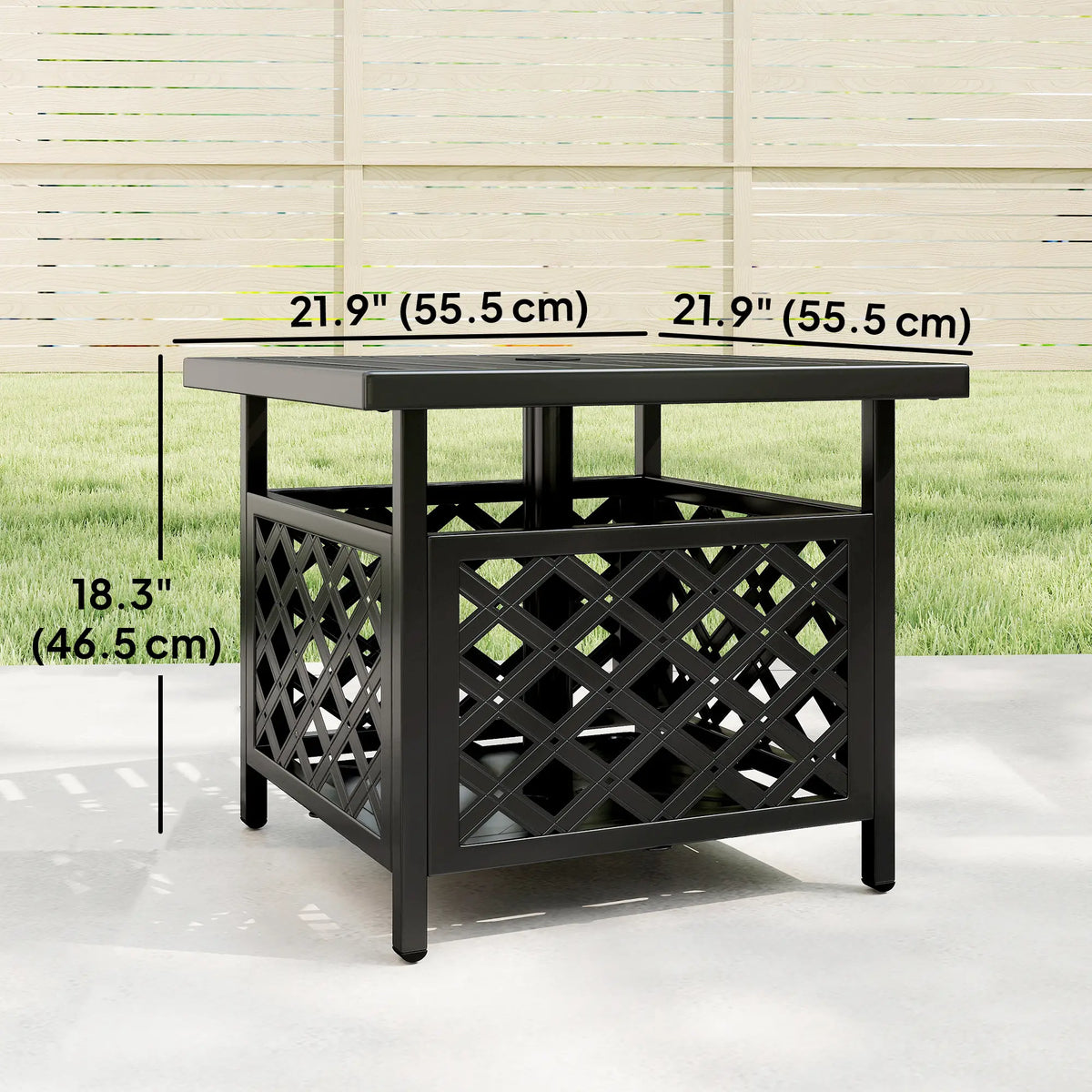 22" Outdoor Coffee Table, Metal Top, Slatted, Black Patio Side Tables at Gallery Canada