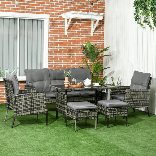 6-Piece Patio Set, Chairs, Ottomans, Sofa, Glass Table, Grey