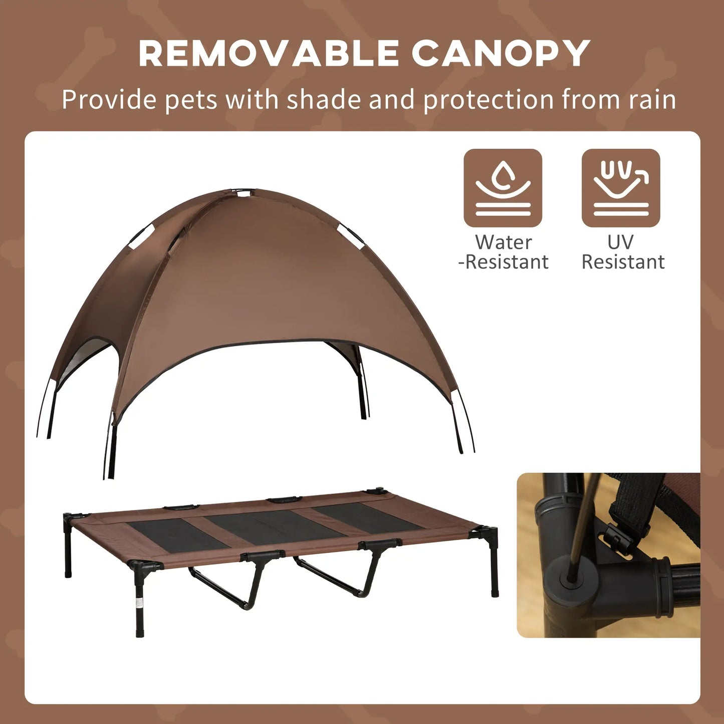 Elevated Dog Bed with Canopy, Portable Dog Cot, XL, 48" x 36" x 43", Coffee Elevated Dog Beds at Gallery Canada
