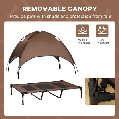 Elevated Dog Bed with Canopy, Portable Dog Cot, XL, 48" x 36" x 43", Coffee Elevated Dog Beds at Gallery Canada