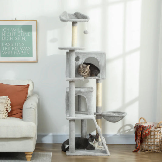 63 Inch Cat Tree, Sisal Scratching Posts, Condos, Plush Perches, Hammock, Ladder, Dangling Balls, Light Grey Cat Towers Light Grey, Cream White at Gallery Canada