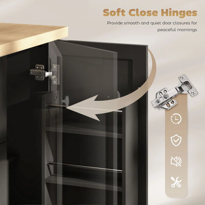 Farmhouse Kitchen Island Cart with Power Outlet, 49 Inch, Black Kitchen Islands & Kitchen Carts at Gallery Canada