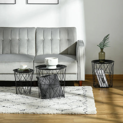 3 Nesting Coffee Tables With Storage, Round End Table, Basket Side Tables, Black Side Tables at Gallery Canada